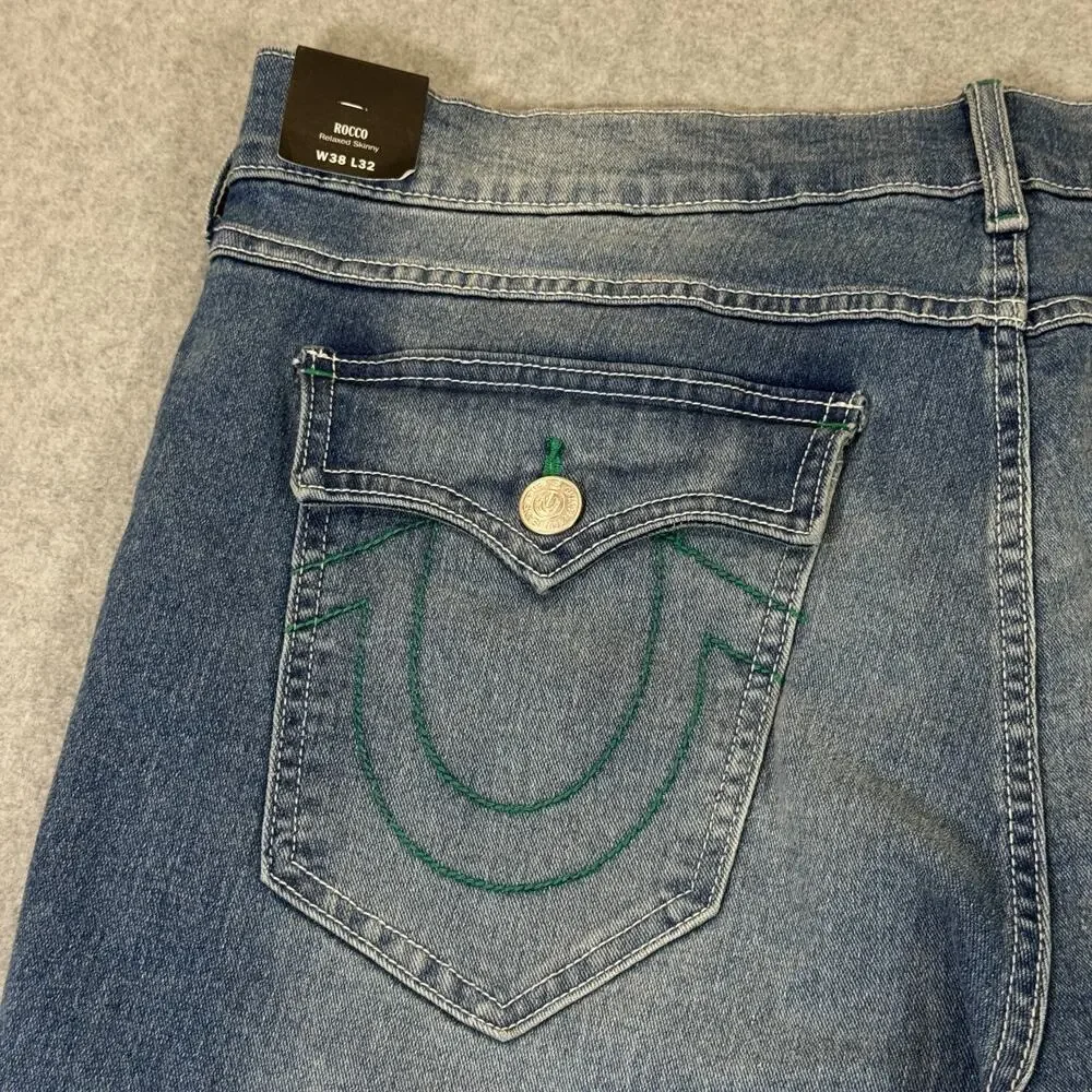 True Religion Men's Rocco SN Flap Relaxed Skinny Jeans 38x32 Light Wash NWT
